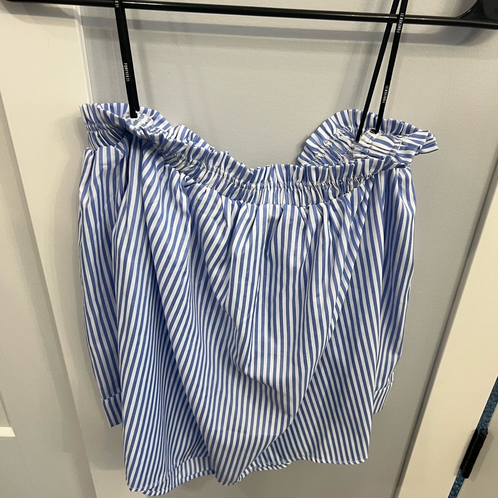 Blue and White Striped Off-Shoulder Top